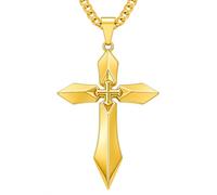 Midari Collana con croce in oro da uomo 18 K con ciondolo a forma di croce minimalista, ciondolo cristiano, regalo religioso