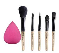 Midazzle BB3001 - Set di 2 spugne per il trucco ultra morbide di alta qualità, con set di 5 pennelli in legno di alta qualità (piccoli) per il trucco, con setole morbide e lisce e impugnatura naturale