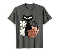 Midcentury Mid Century Cat Retro Atomic Age Modern Floral Maglietta