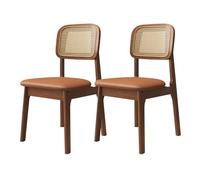 MidCentury - Set di 2/4/6 sedie da pranzo in rattan intrecciato, struttura in legno massello, comodi cuscini, stile rustico, per cucina, sala da pranzo, caffetteria, finitura noce