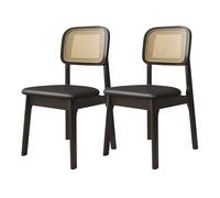 MidCentury - Set di 2/4/6 sedie da pranzo in rattan, stile country, comodi cuscini, struttura in legno, perfette per cucina, sala da pranzo, bar, finitura nera