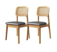 MidCentury - Set di 2/4/6 sedie da pranzo rustiche in rattan, con comoda struttura in legno, ideali per cucina, sala da pranzo, caffetteria, fattoria, legno e grigio