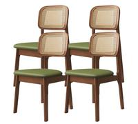 MidCentury - Set di 4 sedie da pranzo in rattan, stile rustico, con comoda seduta imbottita, struttura in legno massello, ideali per cucina, sala da pranzo, bar, noce e verde