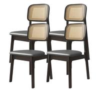 MidCentury, set di 4 sedie da pranzo in stile rattan, comodi cuscini, struttura in legno massello, ideali per cucina, sala da pranzo, casa di campagna, caffetteria, nero e grigio