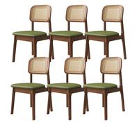 MidCentury - Set di 6 comode sedie da pranzo in rattan intrecciato con struttura in legno massello, stile rustico, per cucina, sala da pranzo, caffetteria, noce e rivestimento verde