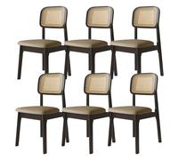 MidCentury - Set di 6 sedie da pranzo in rattan e legno, comodi cuscini, stile rustico, per cucina, sala da pranzo, caffetteria, colore: nero e cachi