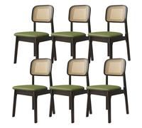 MidCentury - Set di 6 sedie da pranzo in stile country con struttura in legno massello e rattan, comodi cuscini, ideali per cucina, sala da pranzo, bar, colore: nero e verde