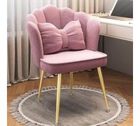 Midcentury Velvet Office Chair for Women & Girls Stylish Pink Makeup Stool with Backrest & Soft Cushioned Pad Comfy Petal Design for Bedroom & Dressing Room Golden Legs(Pink-Golden Legs)