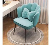 Midcentury Velvet Office Chair for Women & Girls Stylish Pink Makeup Stool with Backrest & Soft Cushioned Pad Comfy Petal Design for Bedroom & Dressing Room Golden Legs(Blue-Black Legs)