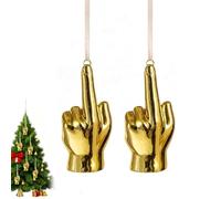 Middle Finger Christmas Ornament, 3D Shiny Gold Middle Finger Hanging Decoration for Christmas Tree, Novelty Unique Prank Joke Gag, Fun Gag Gifts for Friends, Coworkers (2pcs)