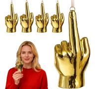 Middle Finger Ornament - Middle Finger Christmas Ornament, Golden middle finger naughty Xmas ornament, Funny Hand Gesture Holiday Home Decor White Elephant Gifts for Adults (five)