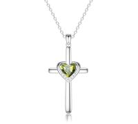 MIDDLUX Collana con croce con vera pietra portafortuna a forma di cuore, per donne e ragazze, fede e amore, gioielli per donne e ragazze, regalo di compleanno per lei, 16" with 2" extender, Acciaio