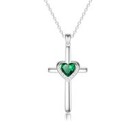 MIDDLUX Collana con croce con vera pietra portafortuna a forma di cuore, per donne e ragazze, fede e amore, gioielli per donne e ragazze, regalo di compleanno per lei, 16 inches with 2 inch extender