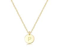 MIDDLUX Regalo unico personalizzato per lei, collane con iniziale per donne, collana con ciondolo a moneta incisa su entrambi i lati, gioielli in stile minimalista da indossare tutti i giorni, 16 + 2