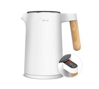 Midea 1,5 Litri Bollitore Elettrico Temperatura Regolabile, 2200W Kettle con Doppia Parete e Interno in Acciaio Inox, 7 Livelli di Temperatura, Manico in Legno, senza BPA, Bianco