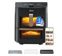 Midea 10 in 1 Friggitrice ad Aria Verticale Doppia Zona, 11L Wifi Air Fryer con 2 Cassetti 5L & 6L, Componenti Antiaderenti Lavabili in Lavastoviglie, compatibile con App, 2400W