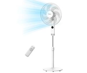 Midea MFS400R0APW Ventilatore a Piantana 50W Ventilatore Silenzioso con Display LED Telecomando Ventola a 7 Pale Oscillazione Grande 8H Timer 3 Livelli di Velocità