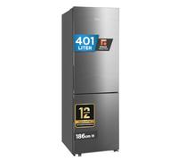 Midea Space Master MDRB548MME46 - Frigorifero con congelatore 401L, NoFrost, 186 cm, Multi-Airflow, -24°, congelatore a 4 stelle, Supercool & Superfreezer, LED, 35 dB, Maxx Fresh Zone, effetto acciaio