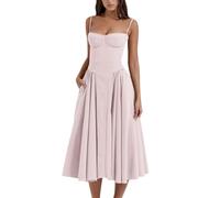midelxp Abito da donna a corsetto elegante con spalline sottili, bustino midi con orlo plissettato, taglio basso, abito da ballo con tasche, L011-rosa, L