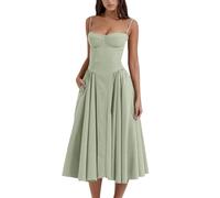midelxp Abito da donna a corsetto elegante con spalline sottili, bustino midi con orlo plissettato, taglio basso, abito da ballo con tasche, L010-verde chiaro, S