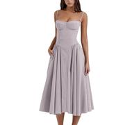 midelxp Abito da donna a corsetto elegante con spalline sottili, bustino midi con orlo plissettato, taglio basso, abito da ballo con tasche, L009-grigio chiaro, L