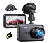 Miden 4K+2.5K Doppia Dashcam,Scheda SD 64G,2160P+1600P UHD Telecamera per Auto,Dash Cam Auto IPS 3.2" con Grandangolo di 336°,G-Sensor,Visione Notturna,WDR,Monitor di Parcheggio,Registrazione in Loop