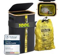 MidingChai Supporto per sacco giallo, stabile, giallo, con finestra trasparente, 100 l, per sacchetti gialli, porta sacchetti della spazzatura con coperchio, cucina, grande, nero