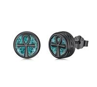 Midir&Etain Ankh, orecchini a perno per donne e uomini, in argento Sterling 925, turchese nero, orecchini celtici egiziani, regalo per la festa della mamma, regalo per mamma e ragazza