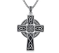 Midir&Etain Collana con ciondolo a forma di croce celtica irlandese, in argento Sterling 925, gioiello celtico vichingo, regalo protettivo per uomini, donne e ragazzi, 38mm x 28mm, Argento sterling