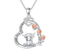 Midir&Etain Collana da donna con ciondolo a forma di mucca delle Highland, in argento Sterling 925, gioiello per compleanno, festa della mamma, regalo per moglie e ragazze, Medio, Argento sterling