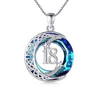 Midir&Etain Collana di compleanno, in argento Sterling 925, con ciondolo a forma di luna celtica e stella, regalo per anniversario, per donne e ragazze, Misura unica, Cristallo, Cristallo