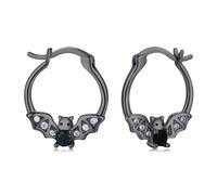Midir&Etain Orecchini a cerchio neri a forma di pipistrello per donne e ragazze, in argento Sterling 925, stile gotico, ipoallergenici, idea regalo per Halloween e Natale, 16mm, Argento sterling
