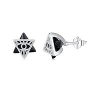 Midir&Etain Orecchini a perno in onice nera, in argento Sterling 925, con triangolo occhio della provvidenza/nodo celtico/vichingo, gioielli in onice nera, gioielli per donne e uomini, 10mm, Argento