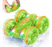 MidiVix Macchina anfibia telecomandata, 90 minuti di gioco, 2,4 GHz, double-face, con luce LED, rotazione a 360°, piscina e attività all'aperto, regalo per bambini da 6 a 12 anni, verde e arancione