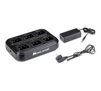 Midland - Caricatore Multiplo 6 Walkie Talkie Multi CA PB G15 PRO, per Caricamento Simultaneo Ricetrasmittenti Professionali G15 PRO, G18, Arctic - Adattatore da Muro Incluso, Espandibile a 12 Posti