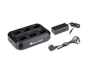 Midland - Caricatore Multiplo 6 Walkie Talkie Multi CA PB G15 PRO, per Caricamento Simultaneo Ricetrasmittenti Professionali G15 PRO, G18, Arctic - Adattatore da Muro Incluso, Espandibile a 12 Posti