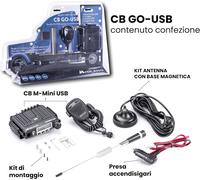 Midland CB-GO-USB Kit Radio CB Veicolare con Antenna, Base Magnetica e Cavo LC29
