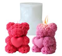 Midnadiy 3d orso stampi in silicone, rosa orso stampo candela, fiore orso stampo candela in silicone, stampi candela fai da te per saponi fatti in casa, regali di San Valentino (grande)