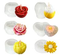 Midnadiy 6 stampi in silicone a forma di rosa, in morbido silicone per versare, stampi per candele per versare, perfetti per la produzione di candele profumate fatte a mano, saponi, gesso, resina e