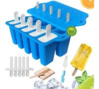 Midnadiy Moldes de hielo con palo, moldes de silicona con 10 cavidades fáciles de aflojar, molde con mango de borde para facilitar el agarre, moldes de silicona sin BPA (azul)