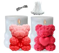Midnadiy stampi in silicone orso 3D, stampo candela orso rosa, stampo in silicone candela orso fiore, stampi di colata, stampi per candele fai da te per saponi fatti in casa, regali