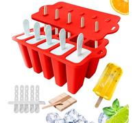 Midnadiy Stampi per Ghiaccioli con Bastoncini - Stampi per Gelato in Silicone a 10 Cavità, Stampo Ghiaccioli Fatti in Casa per Bambini, Neonati, Adulti, Rilascio Facile e Senza BPA(Red)