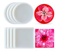 Midnadiy stampi per sottobicchieri in resina spessiti, stampi per sottobicchieri in silicone per resina epossidica, Jesmonite Terrazzo, cemento, gesso. (4Round+4Square)