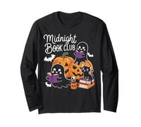Midnight Book Club Ghosts Pumpkins Bats Cat Maglia a Manica