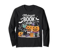 Midnight Book Club Ghosts Pumpkins Bats Cat Maglia a Manica