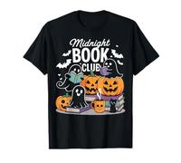 Midnight Book Club Ghosts Pumpkins Bats Cat Maglietta