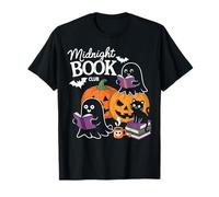 Midnight Book Club Ghosts Pumpkins Bats Cat Maglietta