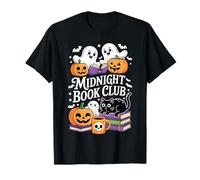Midnight Book Club Ghosts Pumpkins Bats Cat Maglietta
