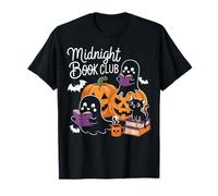 Midnight Book Club Ghosts Pumpkins Bats Cat Maglietta