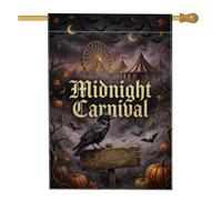 Midnight Carnival Gothic Theme Raven Halloween House Flag 71 x 101 cm | Illustrazione della ruota panoramica, bandiera del cortile, tende da circo, foglie autunnali, segno di legno stagionato